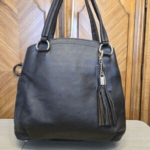 Danier Brown Leather Satchel with Tassel Tag